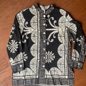Stonebridge Vintage Silk Longline Asian Inspired‎ Button Down Top Size Medium